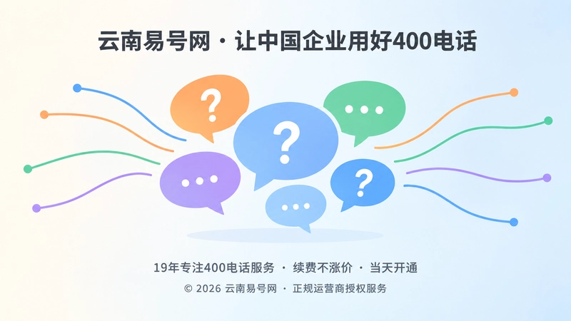 多彩对话气泡与问号散开的扁平插画，表现400电话办理中承诺缺少边界